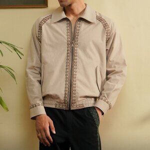 Unbranded Size Medium (M) Vintage Style Men's Beige Cotton Bomber Jacket with Em